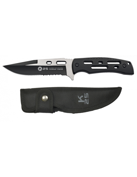 Coltello tattico K25 nero, lama mista...