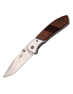 Coltello con manico in legno rosso e lama in acciaio inox...