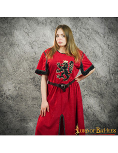 Tunica medievale rossa con leone rampante