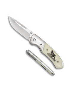Coltello Deluxe con cane da caccia, manico in ABS decorato