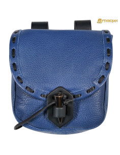 Borsa medievale in pelle blu con chiusura in corno...