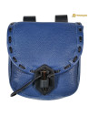 Borsa medievale in pelle blu con chiusura in corno (20,3x17,7 cm.)