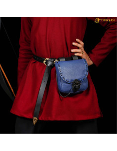 Borsa medievale in pelle blu con chiusura in corno... 2