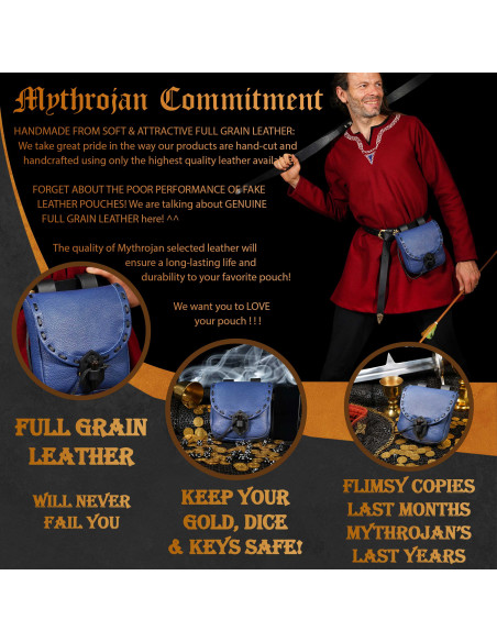 Borsa medievale in pelle blu con...