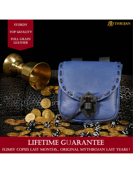 Borsa medievale in pelle blu con...
