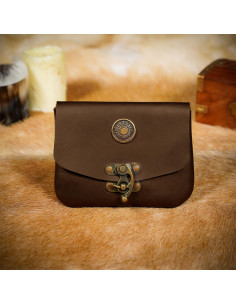 Borsa medievale in pelle marrone con chiusura in ottone