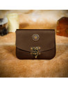 Borsa medievale in pelle marrone con chiusura in ottone