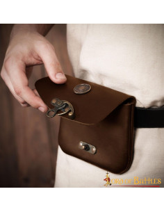 Borsa medievale in pelle marrone con chiusura in ottone 2
