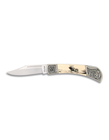 Coltello tascabile in cervo con manico decorato (lama cm 6,50)