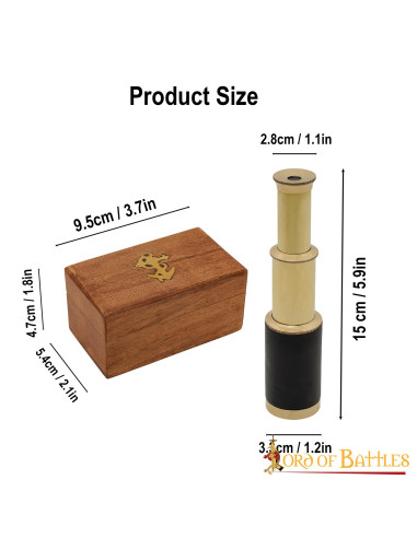 Mini telescopio in ottone puro con scatola di legno