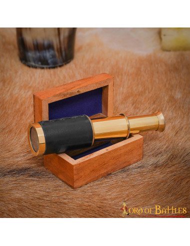 Mini telescopio in ottone puro con scatola di legno