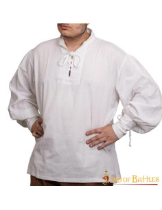 Camicia da pirata classica o rinascimentale, cotone bianco 2