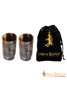 Set 2 bicchieri in corno con decoro Lupo (200 ml.)