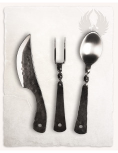 Set di posate medievali. coltello, forchetta e cucchiaio