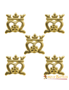 Set di 5 corone medievali decorative in ottone (2,4x2,5 cm.)