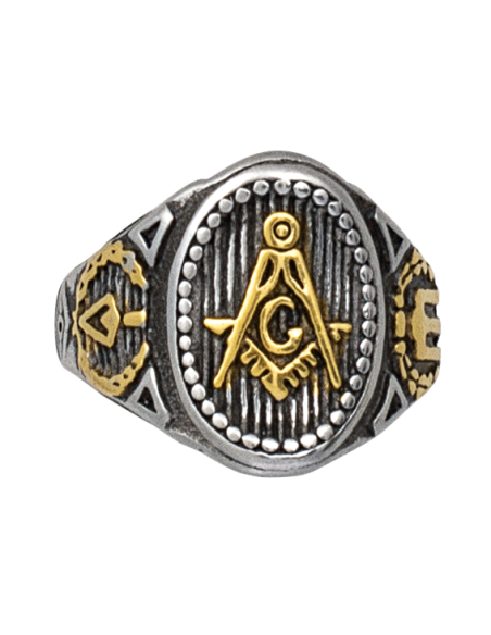 Anello massonico in oro quadrato e...