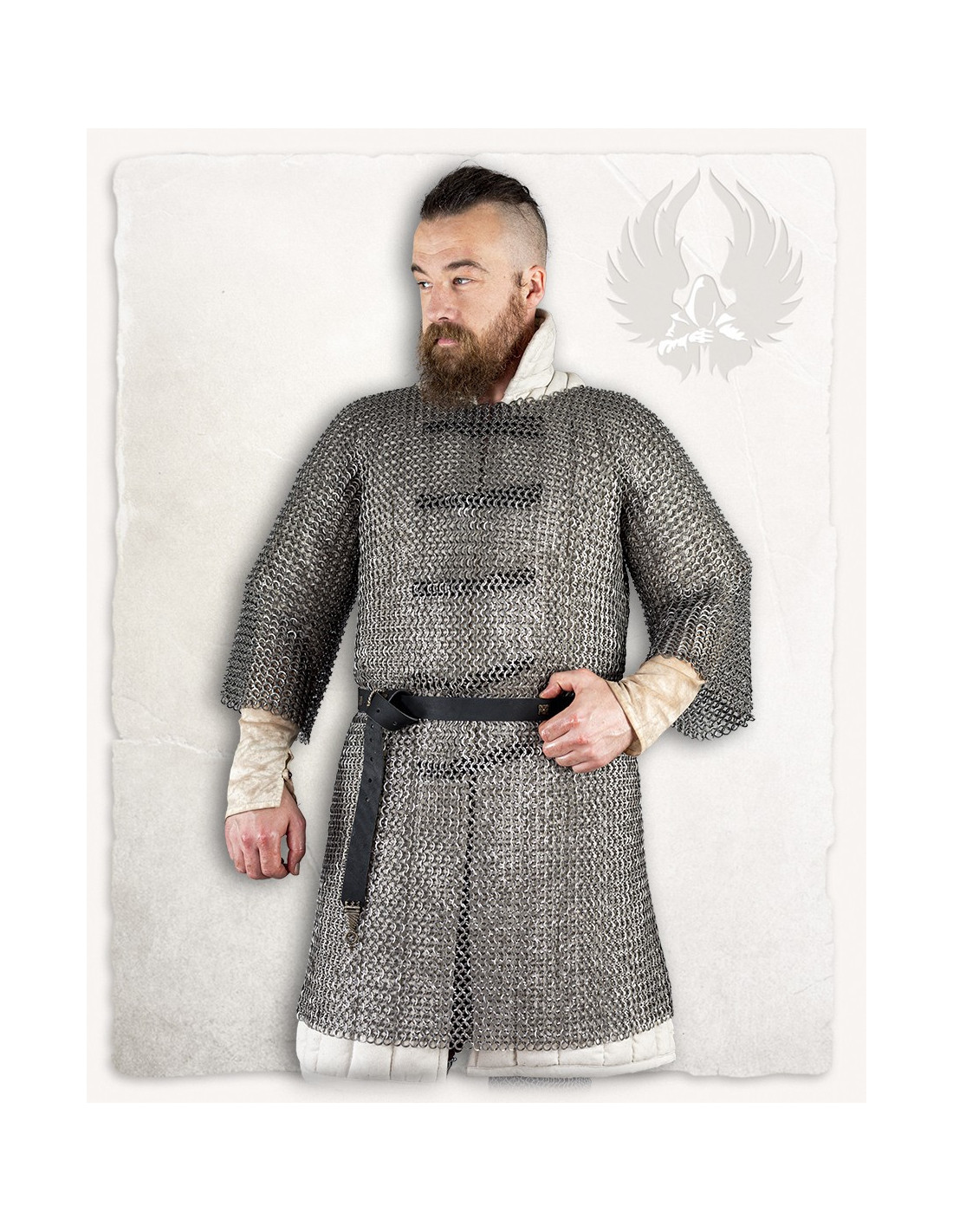 Cotta di maglia medievale modello John, finitura in acciaio lucido