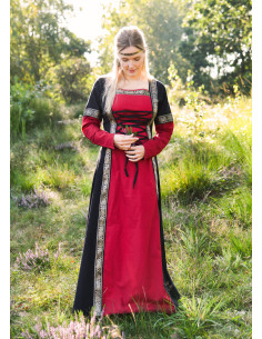Vestito Medieval Leonor in rosso-nero