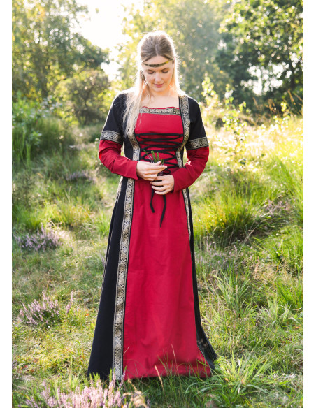 Vestito Medieval Leonor in rosso-nero