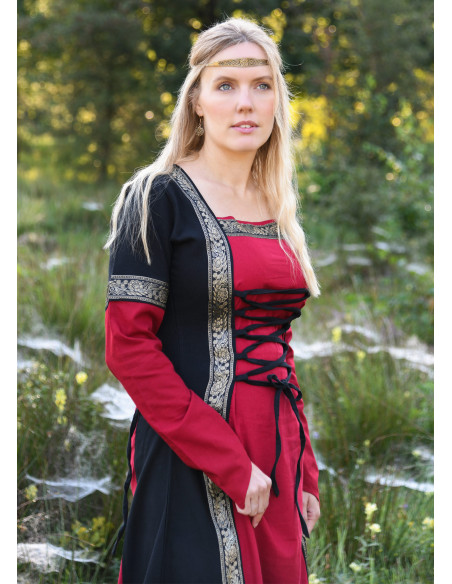 Vestito Medieval Leonor in rosso-nero