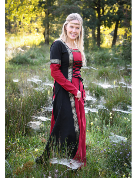 Vestito Medieval Leonor in rosso-nero