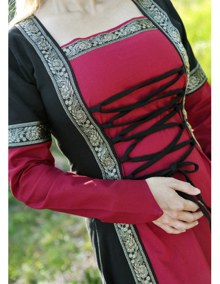 Vestito Medieval Leonor in rosso-nero