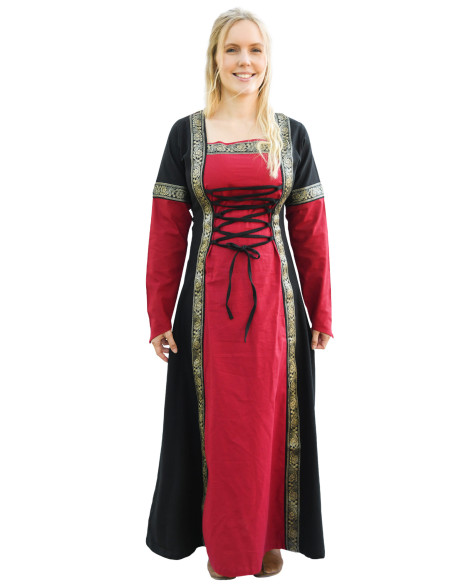 Vestito Medieval Leonor in rosso-nero