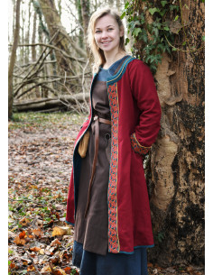 Cappotto vichingo ricamato Ella in rosso bordeaux e blu...