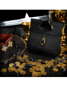 Borsa medievale in pelle nera (21,60 x 22,80 cm.)