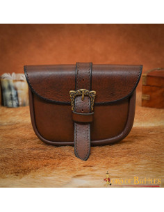 Borsa medievale piccola in pelle marrone (13 x 14 cm.)