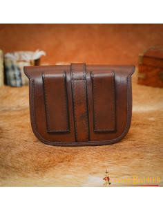 Borsa medievale piccola in pelle marrone (13 x 14 cm.) 2