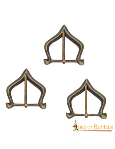 Set di 3 fibbie medievali piccole in ottone antico