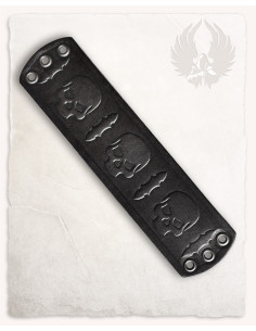 Bracciale con teschi e spade gotici, pelle nera