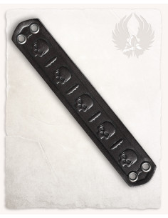 Bracciale con piccoli teschi e spade gotici, pelle nera