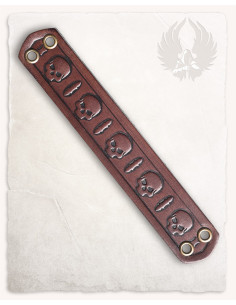 Bracciale piccolo con teschi e spade gotici, pelle marrone