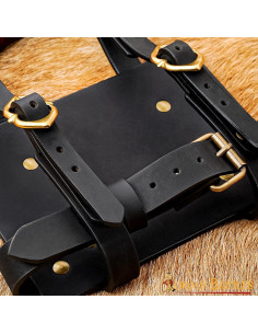 Portagiornali da portare in cintura, in pelle nera 2