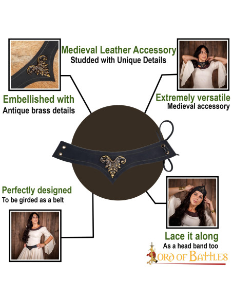 Tiara medievale in pelle nera decorata