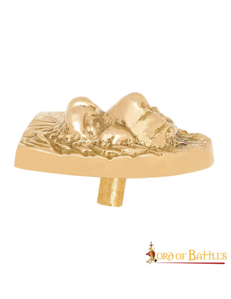 Lastra di ottone decorata con testa...