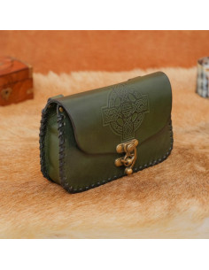 Borsa in pelle con croce celtica in rilievo, verde