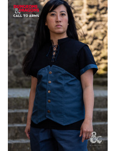 Gilet medievale con cappuccio Rogue, nero-blu