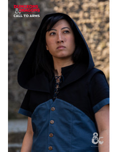 Gilet medievale con cappuccio Rogue, nero-blu 2