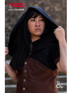 Gilet medievale con cappuccio Rogue, nero-marrone