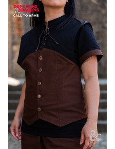 Gilet medievale con cappuccio Rogue, nero-marrone 2