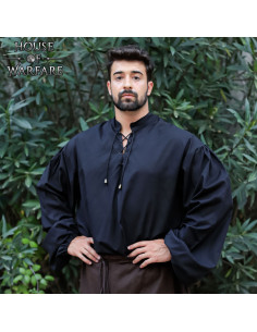Camicia medievale in cotone con lacci, nera.