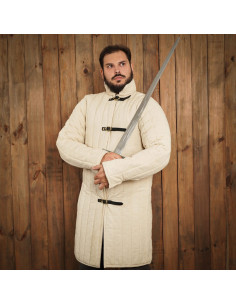 Gambeson medievale imbottito in cotone tipo 10, ecru