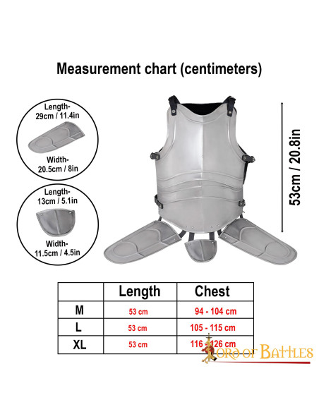Corazza medievale in acciaio con cinghie