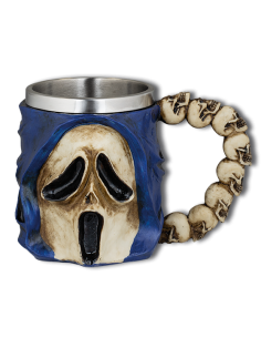Tazza fantasy in resina modello teschio, blu - bianco