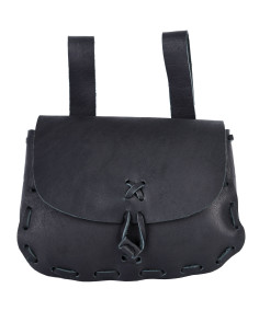Marsupio medievale, pelle nera (14x18 cm.)