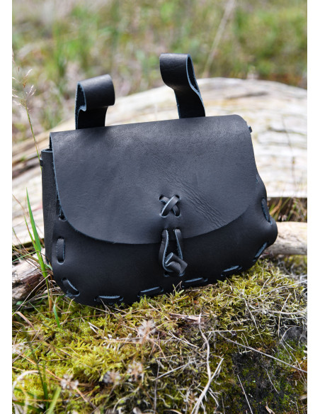 Marsupio medievale, pelle nera (14x18...