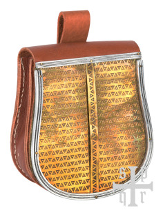 Borsa medievale in pelle marrone con frontale in ottone...